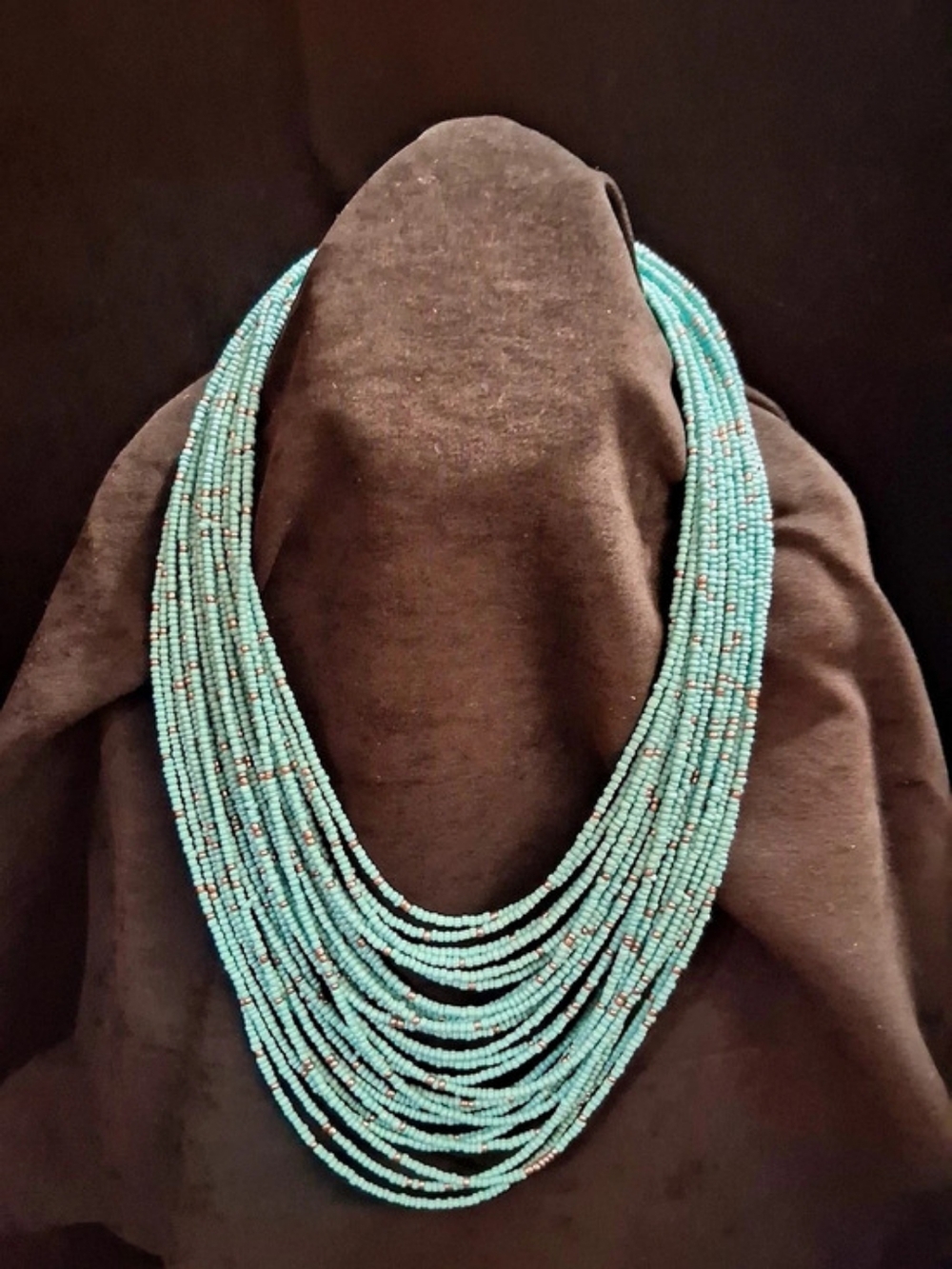 Layered Beaded Necklace in Blue Turquoise   Color & Gold Colored Accents